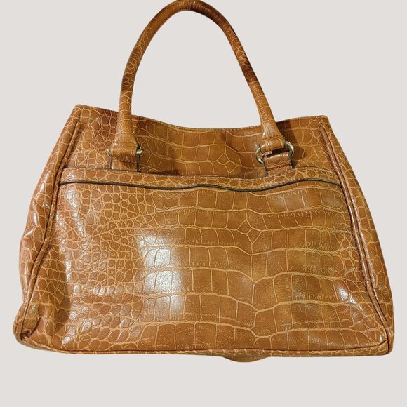 Anne Klein New York Satchel Shoulder Handbag Crocodile Embossed Logo Tote Brown - Picture 8 of 11